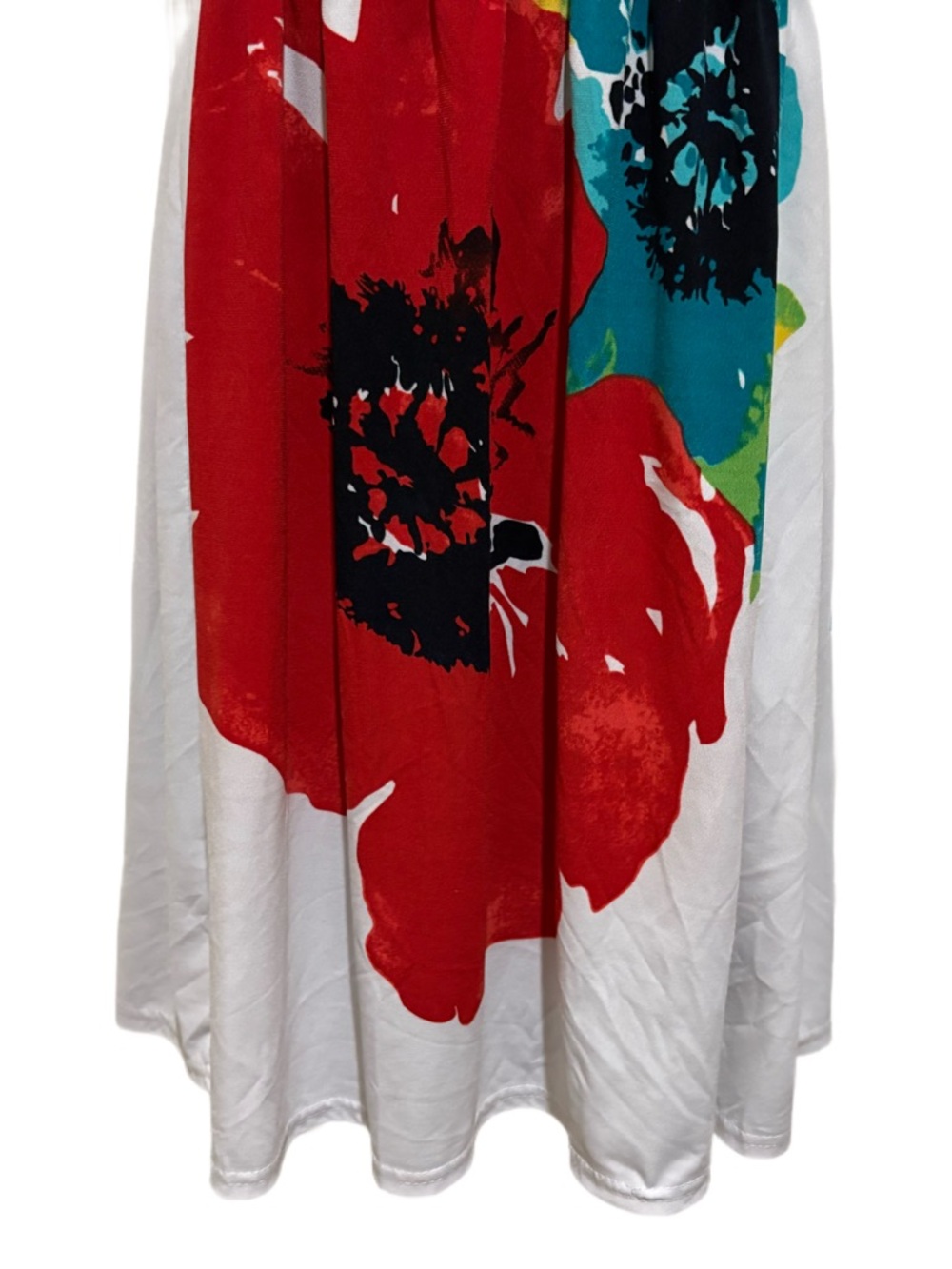 Swim Coverup / White Smocked Sundress with Large Red & Teal Floral Print❤️ - Picture 4 of 5